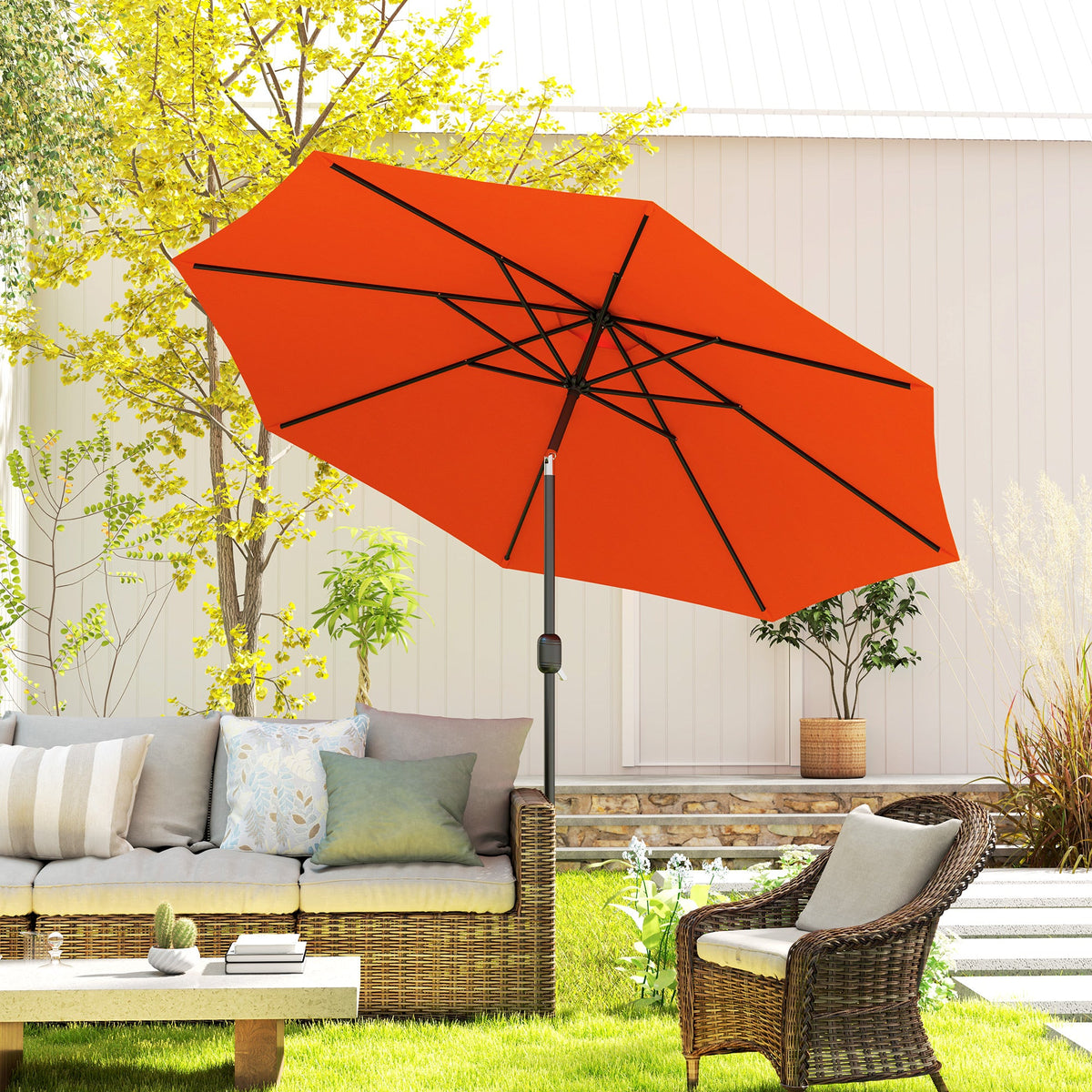 10' x 8' Round Market Umbrella with Crank and Tilt, Orange — product view 4
