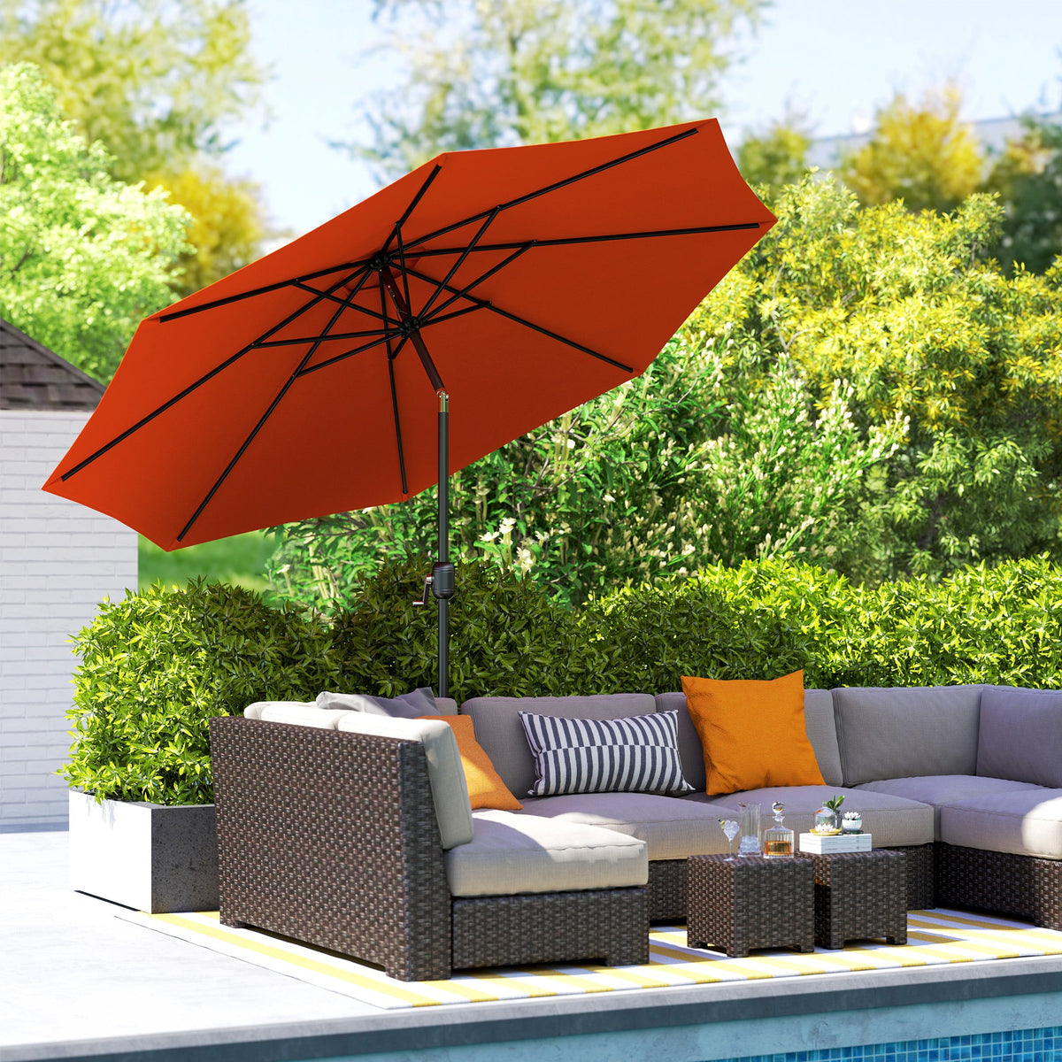 10' x 8' Round Market Umbrella with Crank and Tilt, Orange — product view 3