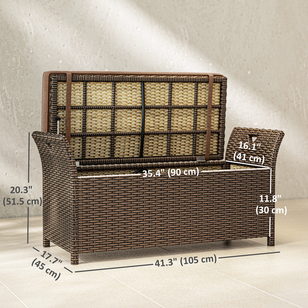 2-in-1 Patio Wicker Storage Bench, 29 Gallon with Cushion, Tan — product view 5