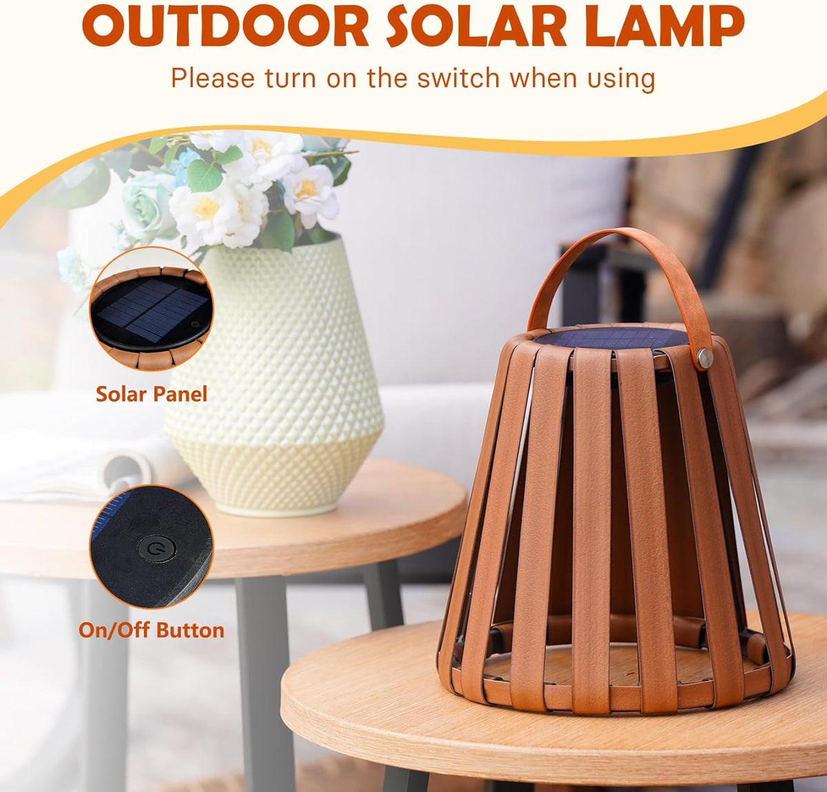 LOUNGE YARD 2-Pack Solar-Powered Outdoor Decor Lanterns, Faux Leather Outdoor Floor Lamps Waterproof for Porch, Patio — product view 3