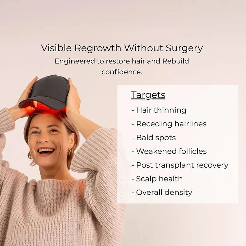 Red Light Therapy Cap for Hair - Wearable LED Scalp Care Cap for Men & Women, Hands-Free