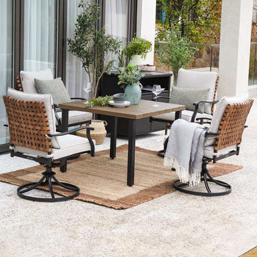 Lounge Yard 5 Pieces Outdoor Dining Set, 4 Steel Resin Wicker Swivel Patio Chairs&square Dining Table