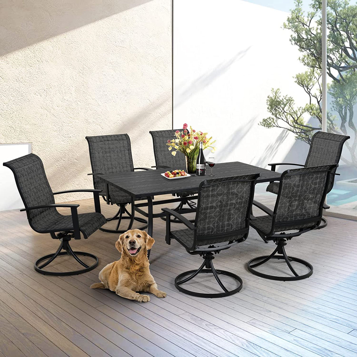 LOUNGE YARD Outdoor Dining Set - Black & Grey Plaid — product view 6