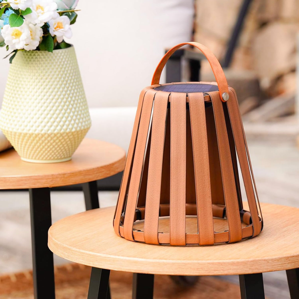 LOUNGE YARD 2-Pack Solar-Powered Outdoor Decor Lanterns, Faux Leather Outdoor Floor Lamps Waterproof for Porch, Patio — product view 2