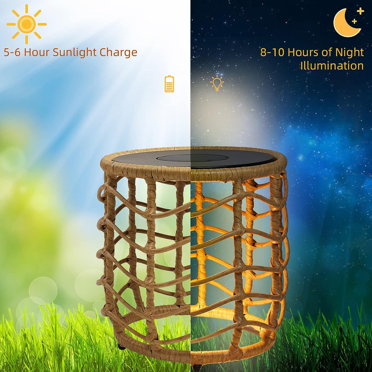 LOUNGE YARD Boho Style Wave Nesting Tables with Built-in Solar-power Lights Set of 2 — product view 2
