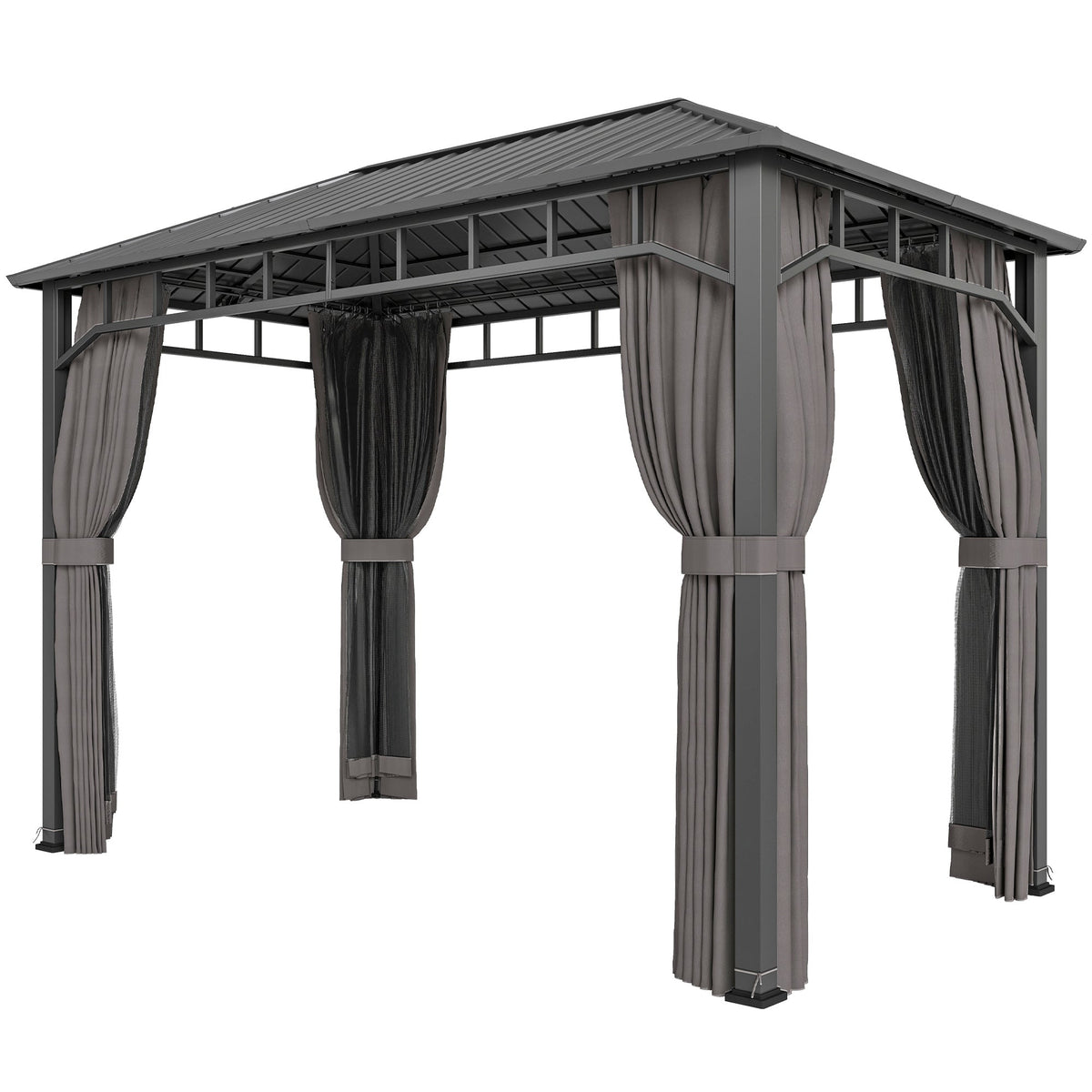 2 x 3.5 m Hardtop Gazebo with Galvanised Roof, Netting & Curtains, Dark Grey — product view 2