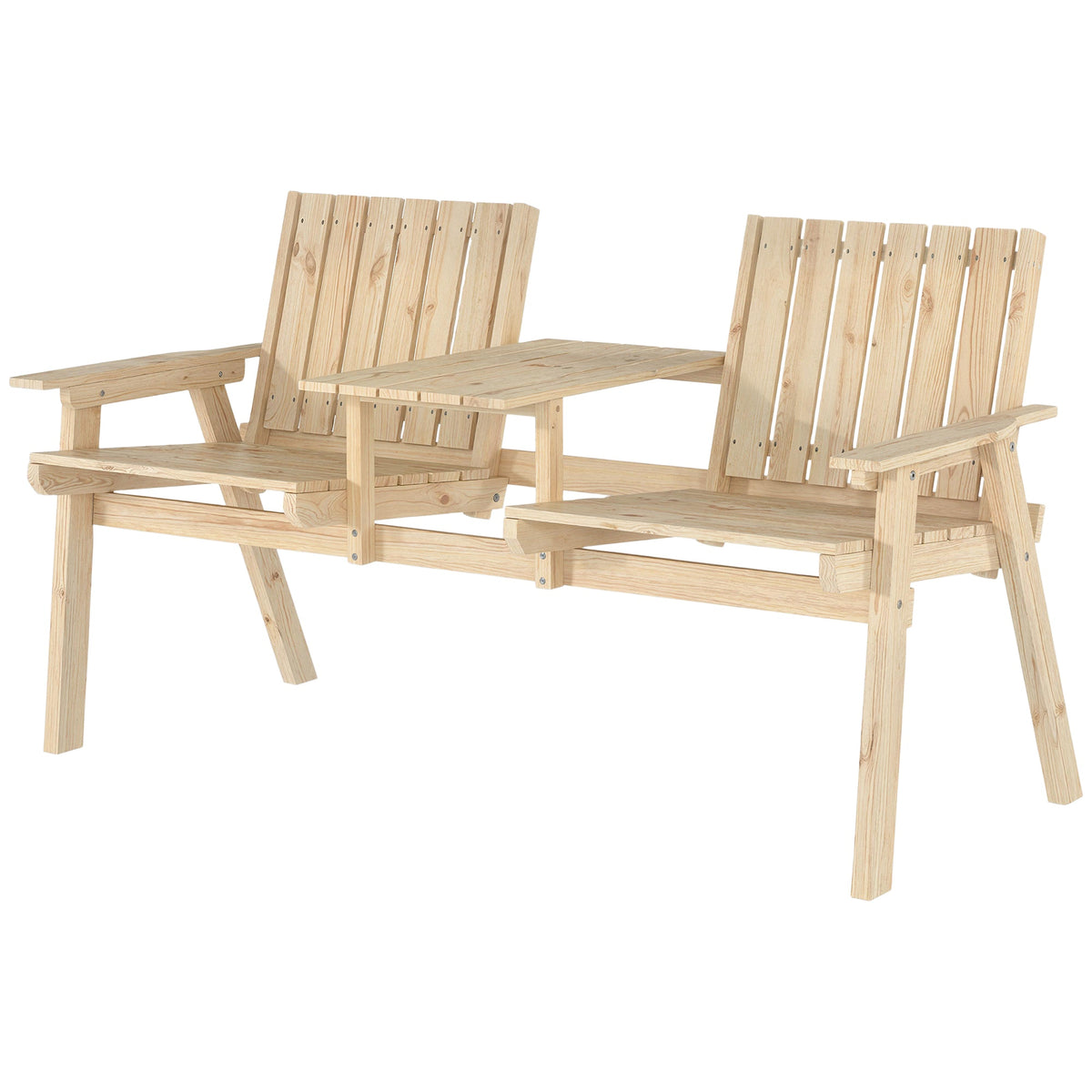 2-Seater Wooden Garden Loveseat with Table and Parasol Hole, Natural — product view 2
