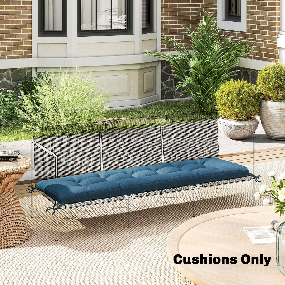 Memory Foam Sun Lounger Cushion with Ties, 190 x 60 cm, Blue — product view 3