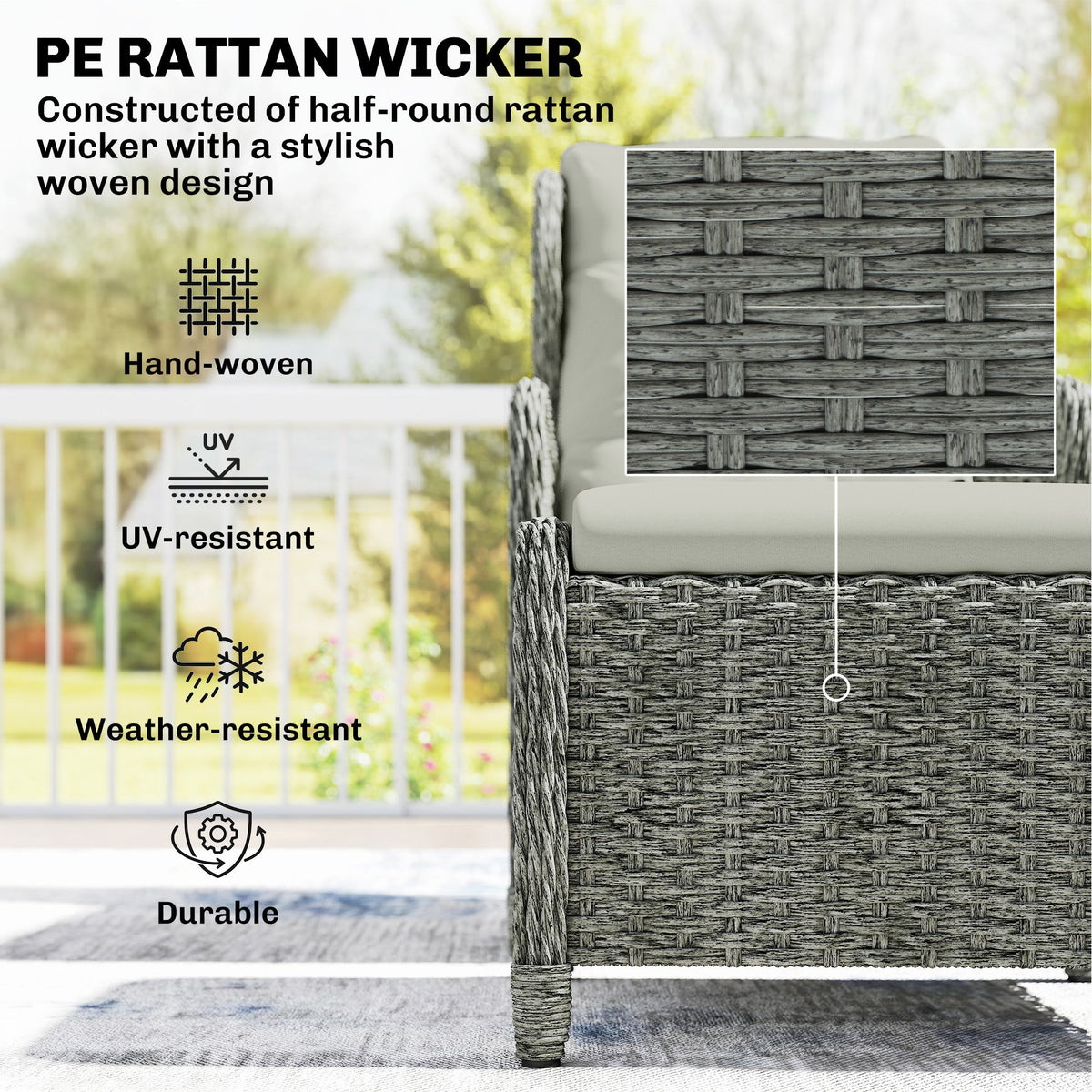 5 Piece Rattan Reclining Chair Set with Footstool and Glass Table, Cream White — product view 6