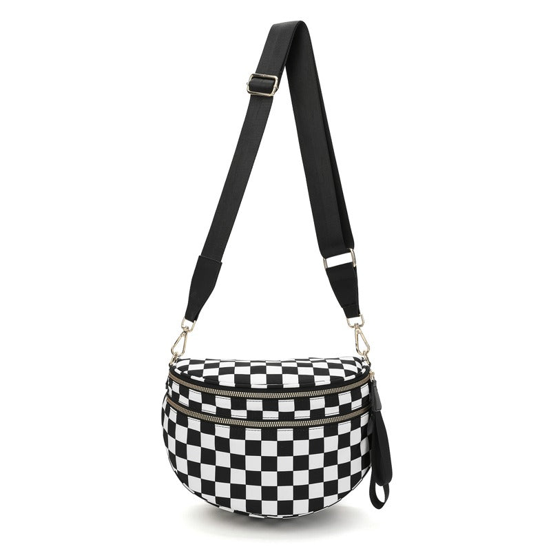 LoungeYard | LuxeMosaic Iris Crossbody Bag | Stylish checkerboard purse with adjustable strap for everyday essentials — product view 2