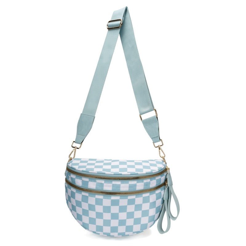 LoungeYard | LuxeMosaic Iris Crossbody Bag | Stylish checkerboard purse with adjustable strap for everyday essentials — product view 7