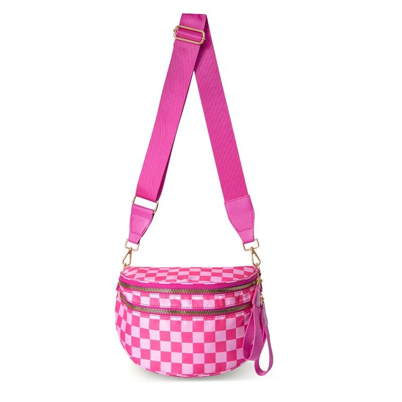 LoungeYard | LuxeMosaic Iris Crossbody Bag | Stylish checkerboard purse with adjustable strap for everyday essentials — product view 1