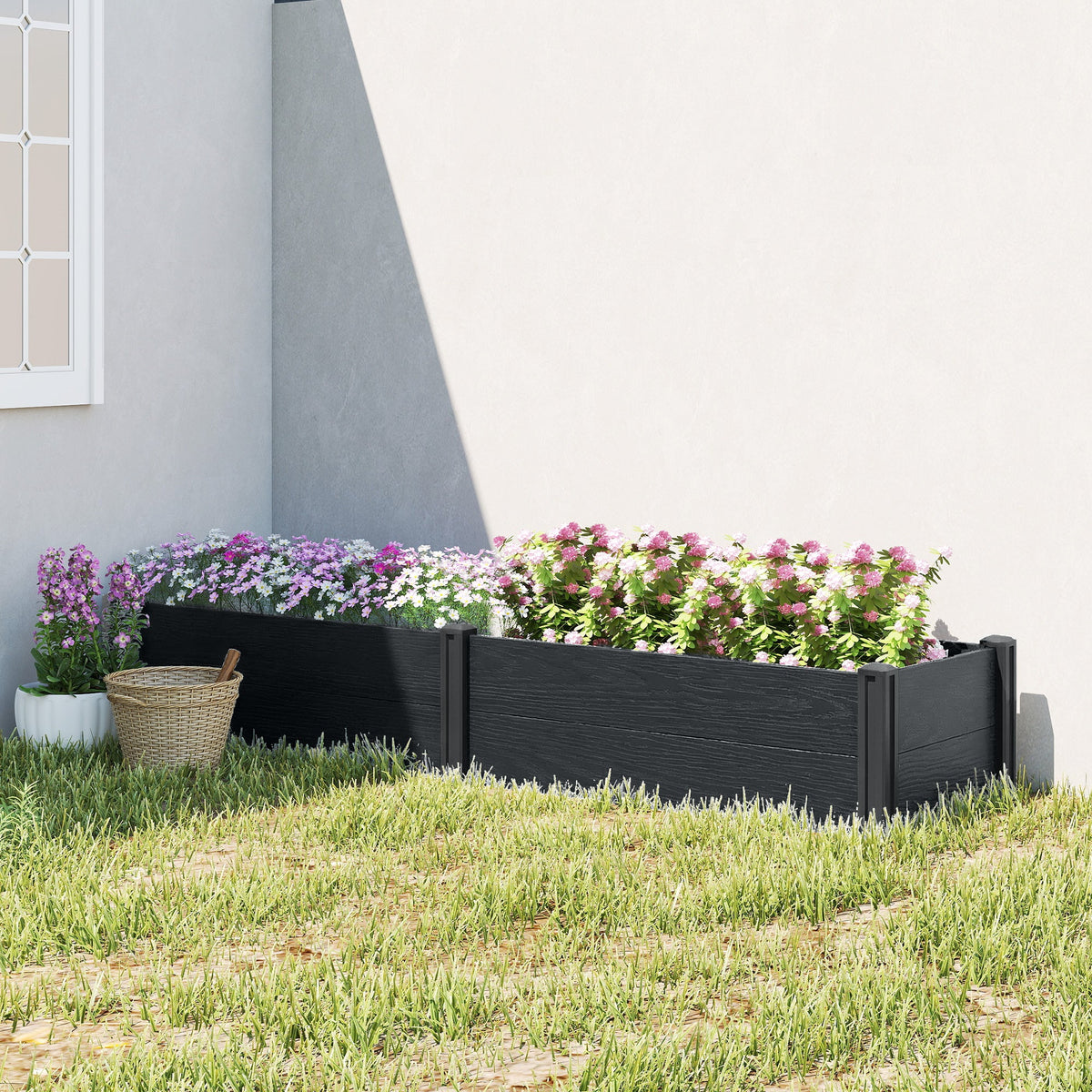 6.5 x 2 x 1ft Vinyl Raised Garden Bed with Divider, Grey Wood Effect — product view 3