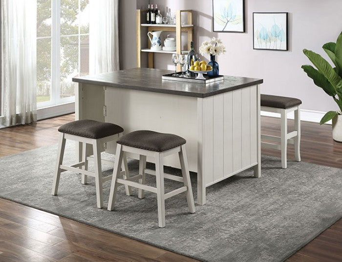 Canora Grey Heidelberg Off White & Dark Grey 4-Pc Counter Height Kitchen Island Dining Set with Stools & Bench – CM3498PT-4PC — product view 1