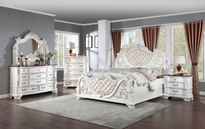 Astoria Grand Esperanza White Finish Wood Tufted Faux Leather Upholstered Queen Bedroom Set – CM7478WH-4PC — product view 1
