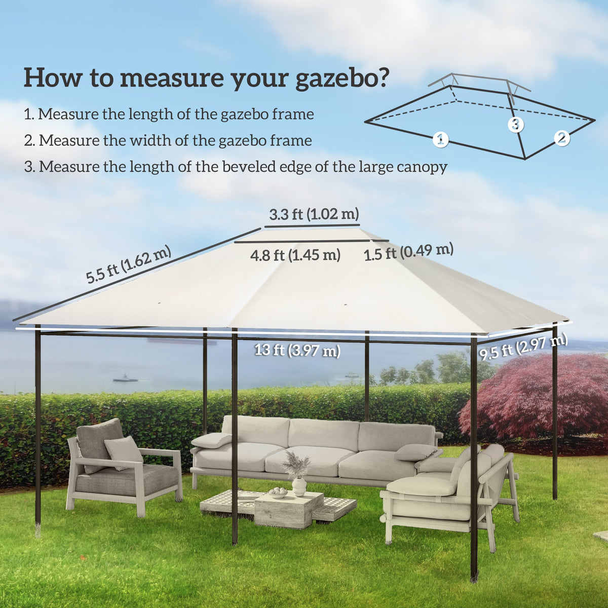 10' x 13' Gazebo Replacement Canopy Top Cover, Cream White — product view 5
