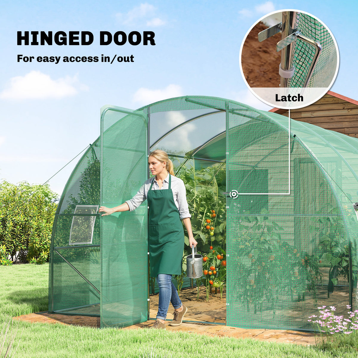 10' x 13' Walk-in Polytunnel Greenhouse with Hinged Door & 8 Mesh Windows — product view 7