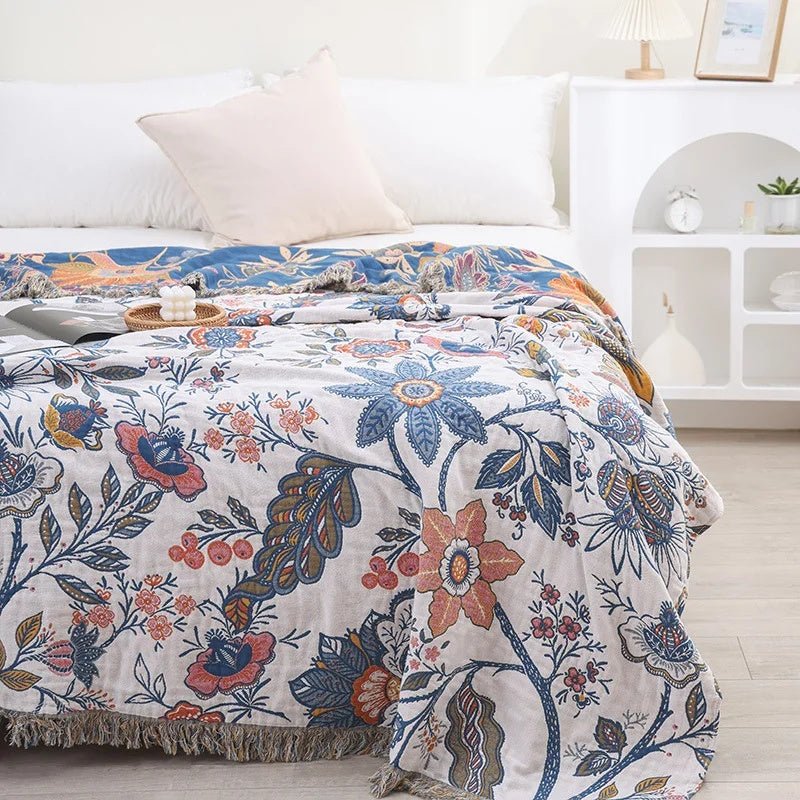 LoungeYard | MEADOWNEST BLANKET – Rustic Cotton Blanket with Floral Pattern & Reversible Design — product view 7