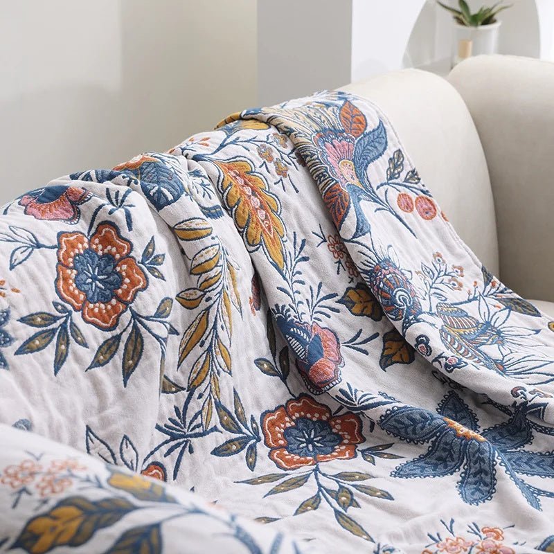 LoungeYard | MEADOWNEST BLANKET – Rustic Cotton Blanket with Floral Pattern & Reversible Design — product view 1