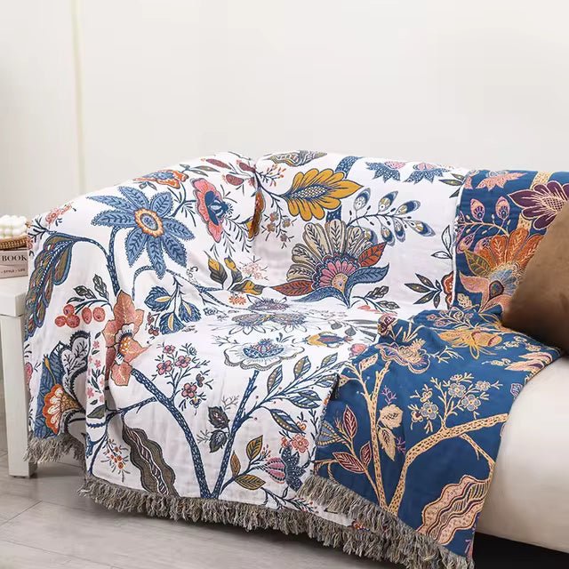 LoungeYard | MEADOWNEST BLANKET – Rustic Cotton Blanket with Floral Pattern & Reversible Design — product view 2
