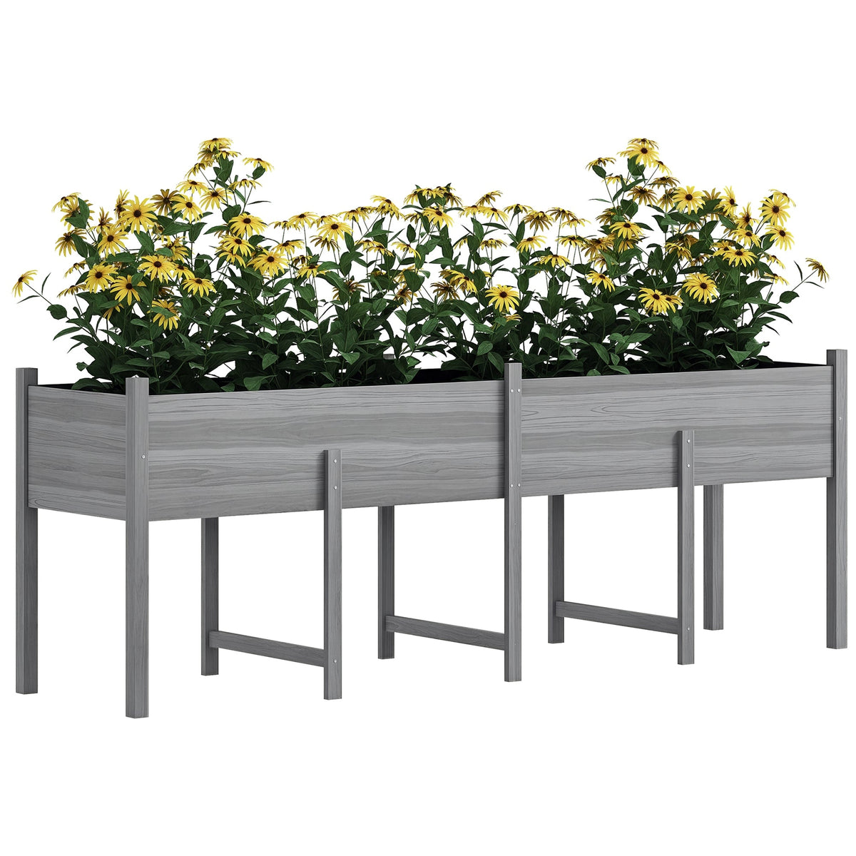 Wooden Raised Garden Bed with Liner, Legs and Drain Holes, Grey — product view 1
