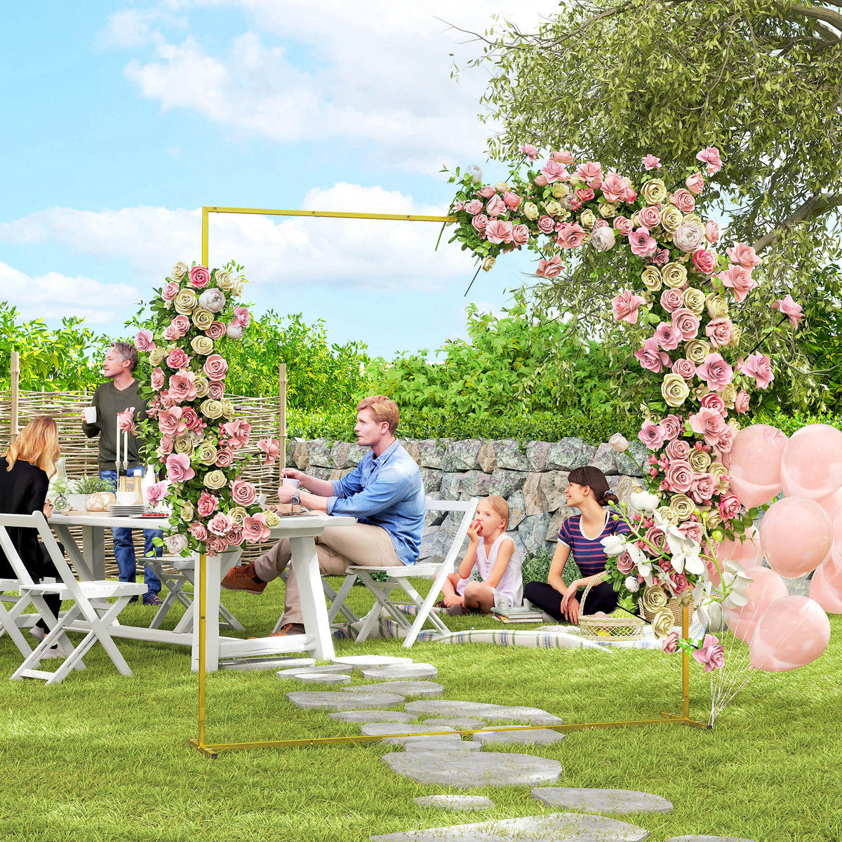 6.6ft Square Wedding Arch Backdrop Stand with Stakes, Gold — product view 4
