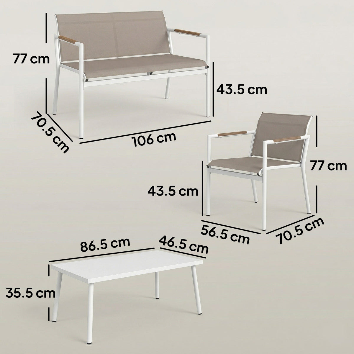 4-Seater Outdoor Sofa Set with Loveseat, 2 Armchairs & Metal-Top Table, Khaki — product view 5