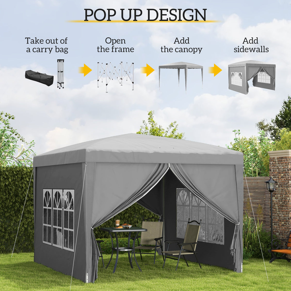 10' x 10' Outdoor Pop-Up Party Tent with Carry Bag, Light Grey — product view 6