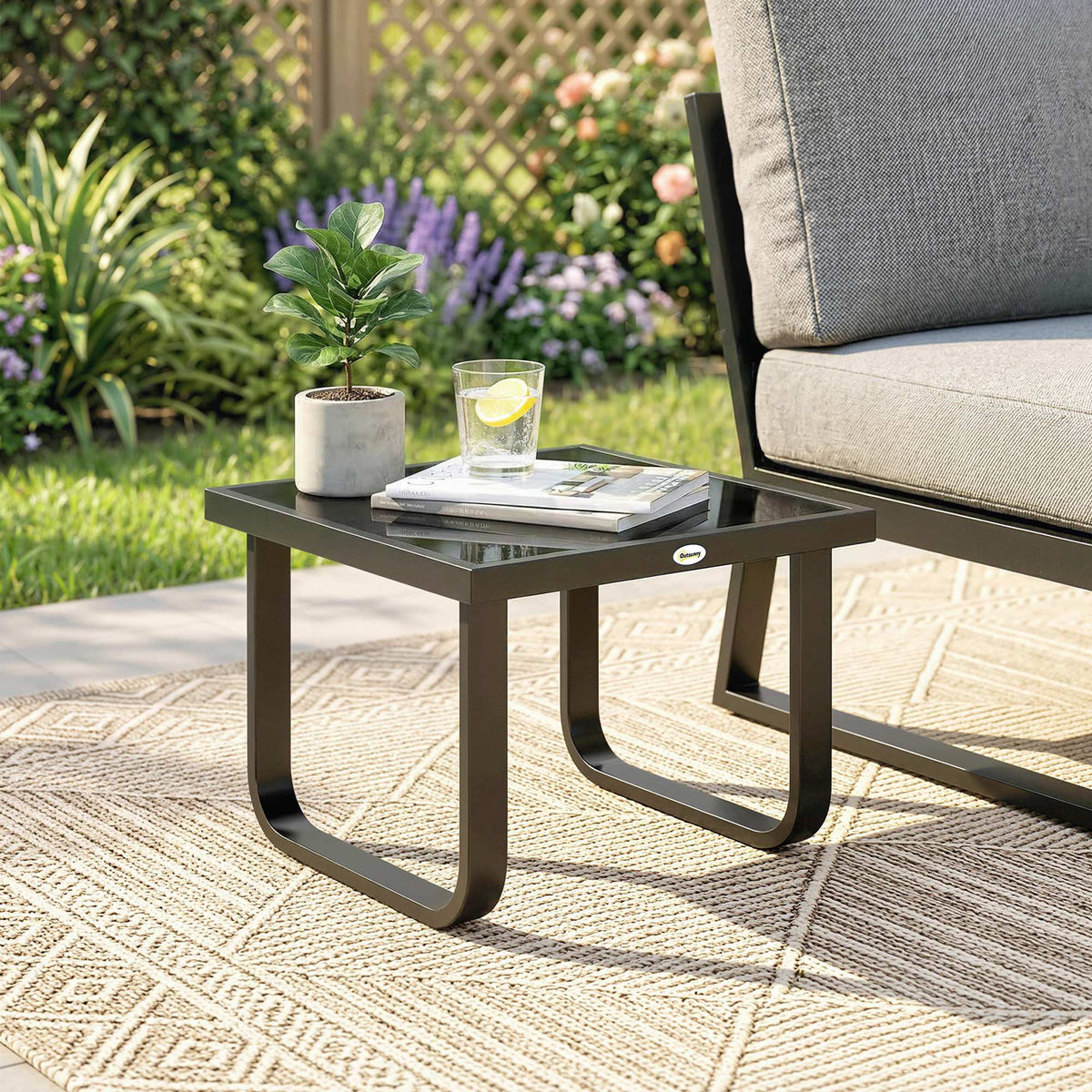 Metal Side Table with Tempered Glass Top & Adjustable Feet, 45x45x33 cm, Black — product view 4