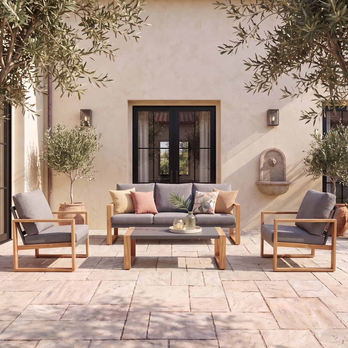 LOUNGE YARD 5-Seat Conversation Sofa Set, All Aluminum Outdoor Furniture with Removable Cushions and Coffee Table — product view 4
