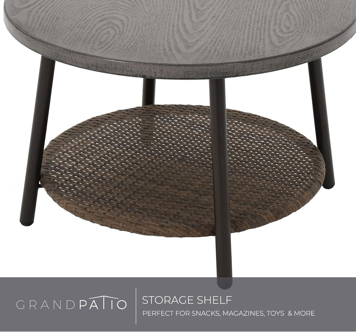 LOUNGE YARD Outdoor Tully 5-Piece Steel All-Weather Wicker Boho Chat Set with Round Table for Balcony, Patio, Deck — product view 7