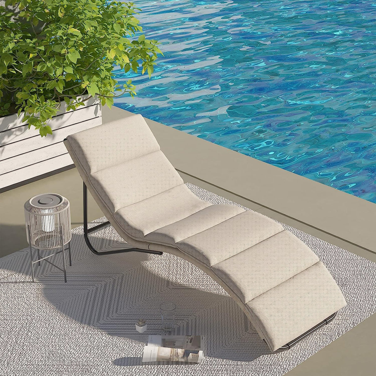 LOUNGE YARD Outdoor Chaise Lounge Sunbathing Chair Lounger with All-Weather Wicker Cushion for Poolside — product view 2