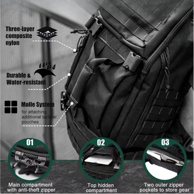 LoungeYard | Large Capacity 1521oz Waterproof Tactical Backpack for Outdoor Travel and Adventure — product view 2