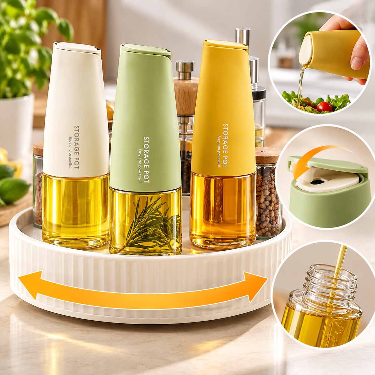 Glass Oil Pourer with Removable ABS Lid and Silicone Seal LoungeYard — product view 2
