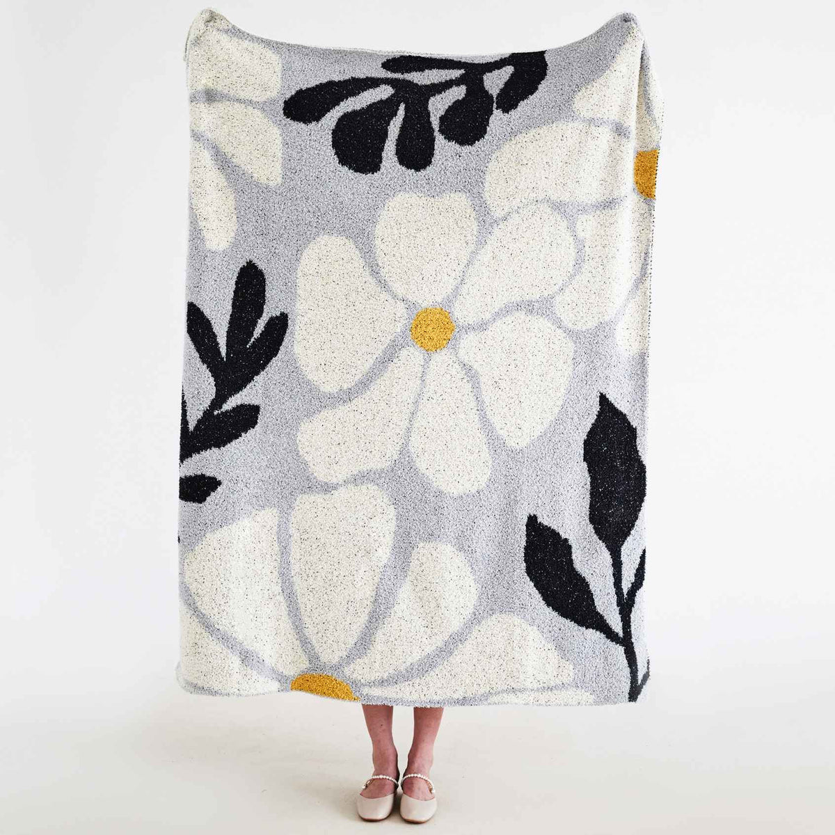 LoungeYard | Boho Floral Leaves Microfiber Knitted Throw Blanket - Soft, Cozy, and Decorative — product view 6