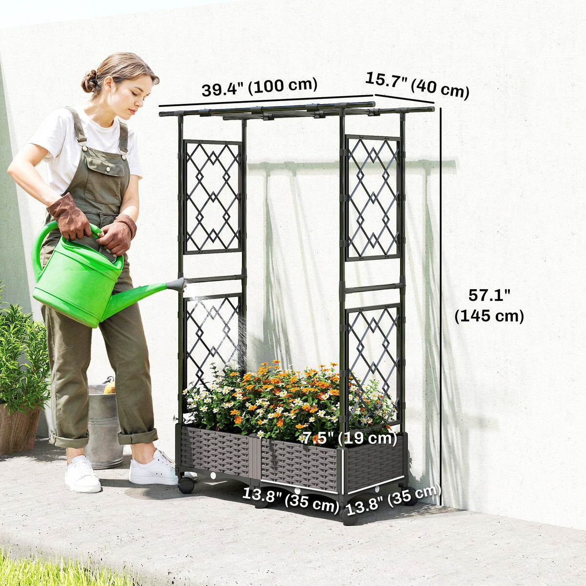 Raised Garden Bed with Arch Trellis, Wheels and Self-Watering Design — product view 5