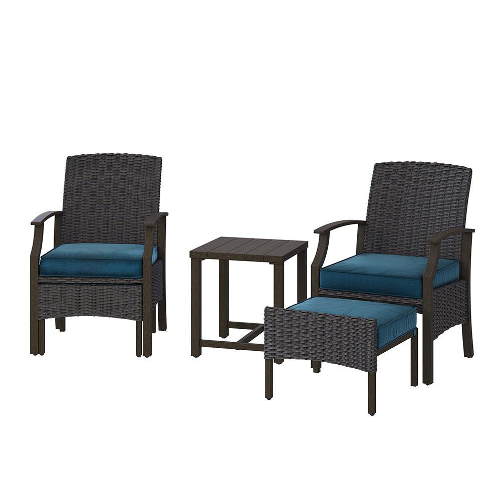 LOUNGE YARD 5 Pieces Outdoor Patio Furniture Sets Weather Resistant Wicker Outdoor Chairs with Ottomans and Coffee Tables — product view 4
