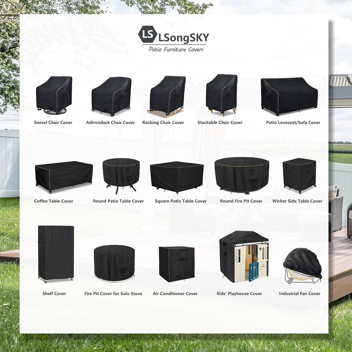 Patio Furniture Covers 4 Piece Set, 600D Heavy Duty Outdoor Furniture Covers Waterproof for Patio Loveseat, Swivel Rocker Chair and Coffee Table,Black — product view 2
