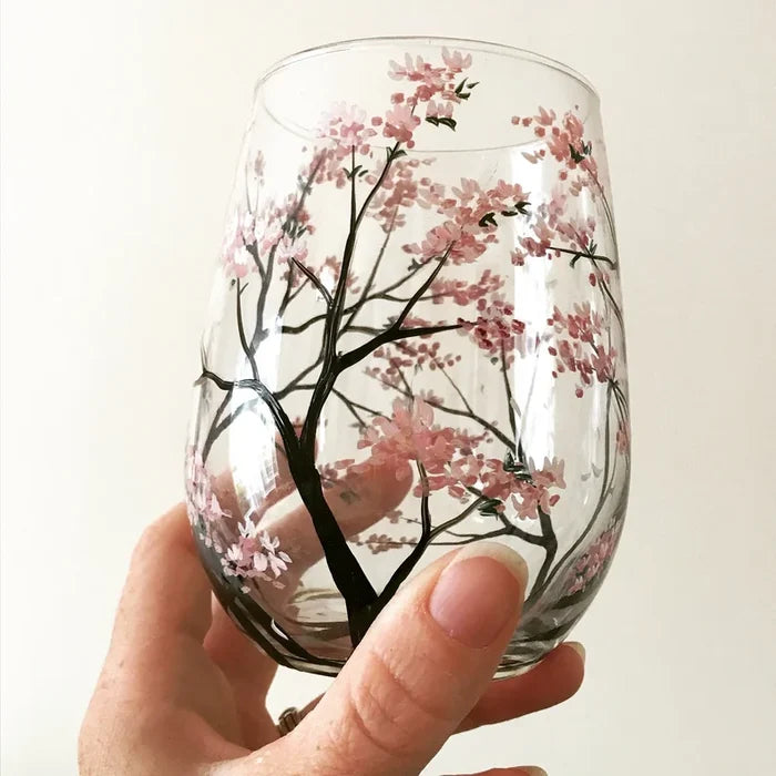 Four Seasons Tree Wine Glasses - Hand Painted Art — product view 3