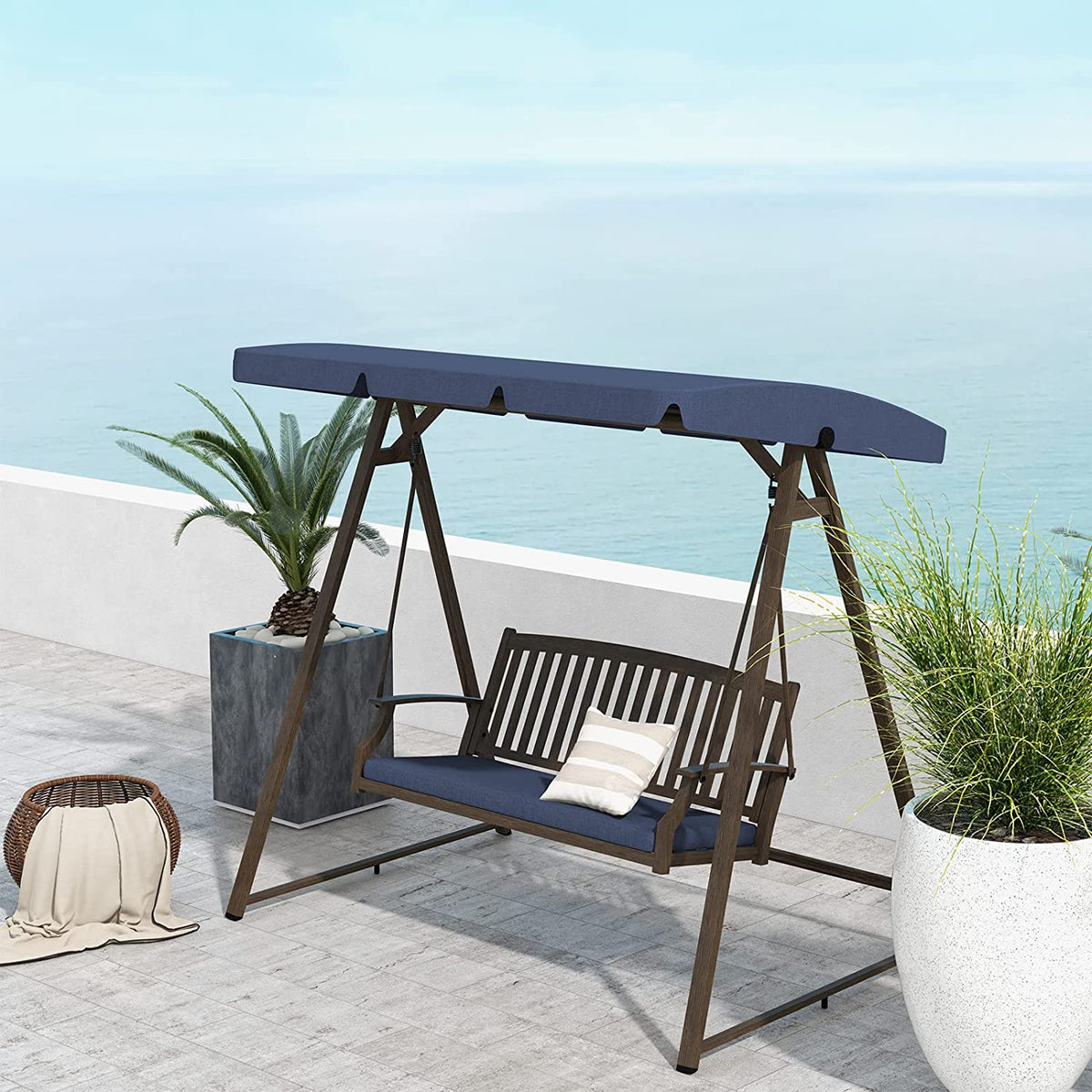 LOUNGE YARD Outdoor 2-Seat Patio Swing Chair, Adjustable Tilt Canopy, with Removable Cushion for Garden, Backyard, Poolside — product view 3