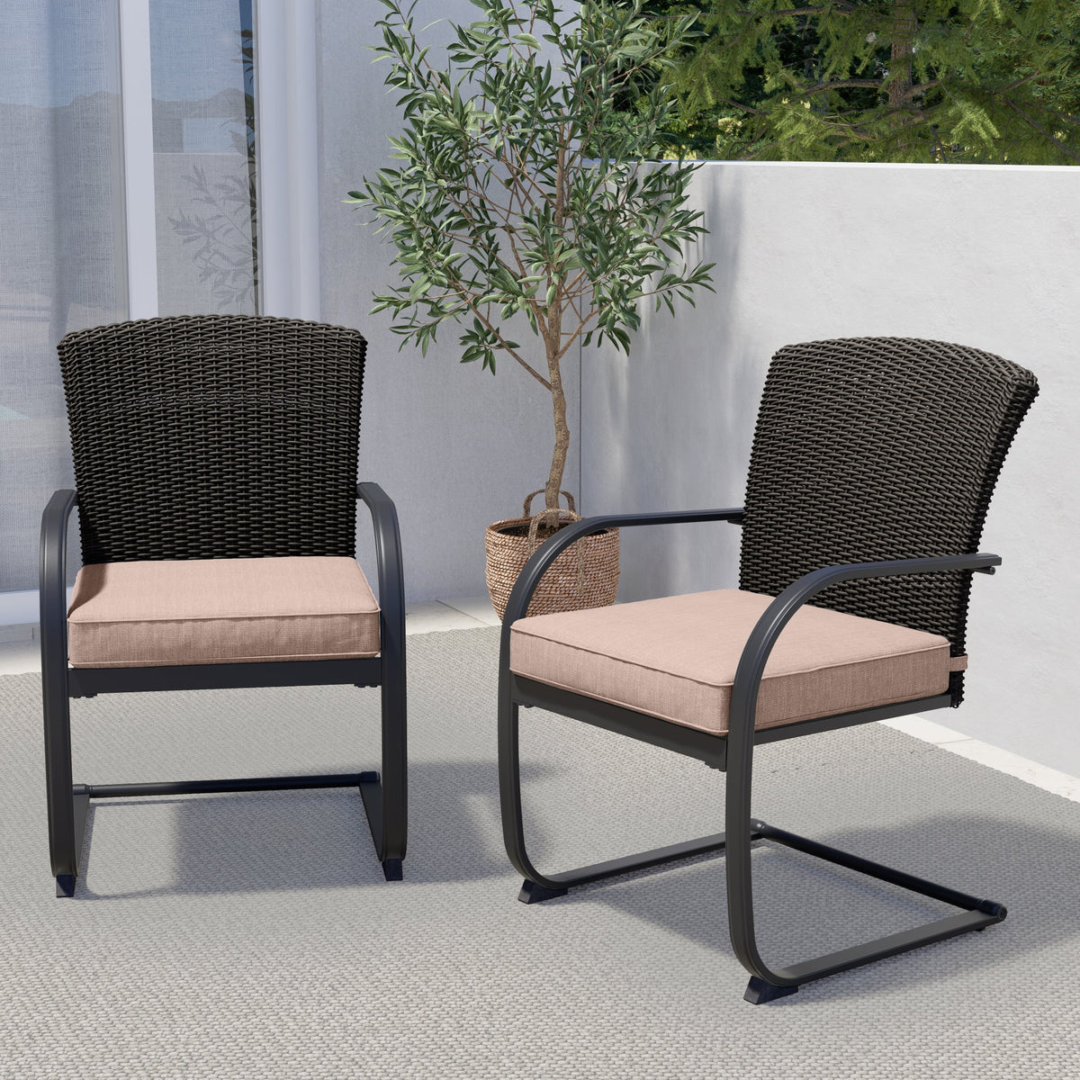 LOUNGE YARD Dining Wicker Chair Set, Steel Frame Chair with Cushion — product view 2
