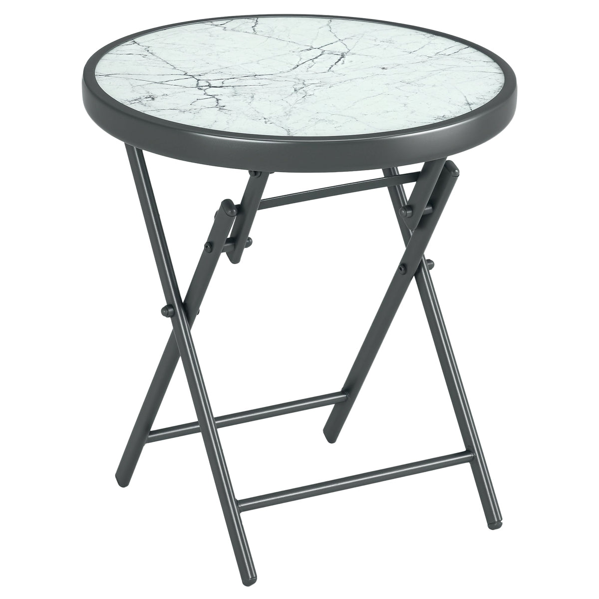 18" Outdoor Round Folding Table with Tempered Glass Top, White — product view 1
