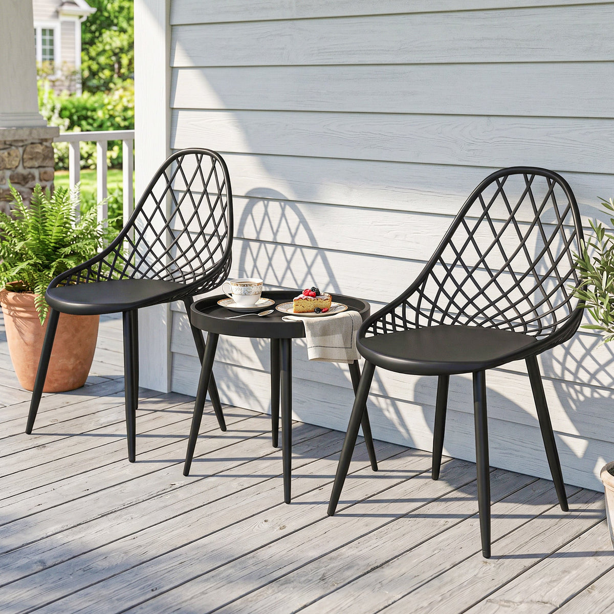 3-Piece Outdoor Bistro Set, 2 Chairs & Round Table, Weatherproof Metal, Black — product view 4