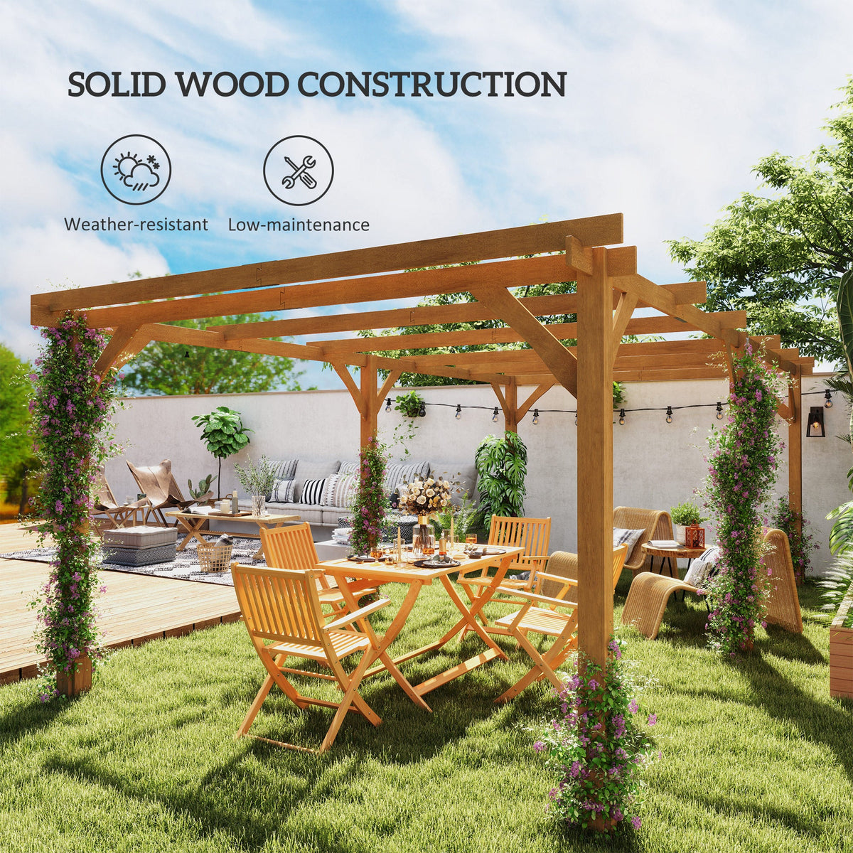PerArbor 10' x 13' Wood Pergola for Climbing Plant Support and Patio Parties, Dark Brown — product view 6