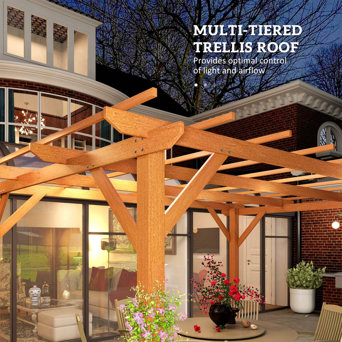 PerArbor 10' x 13' Wood Pergola for Climbing Plant Support and Patio Parties, Dark Brown — product view 7