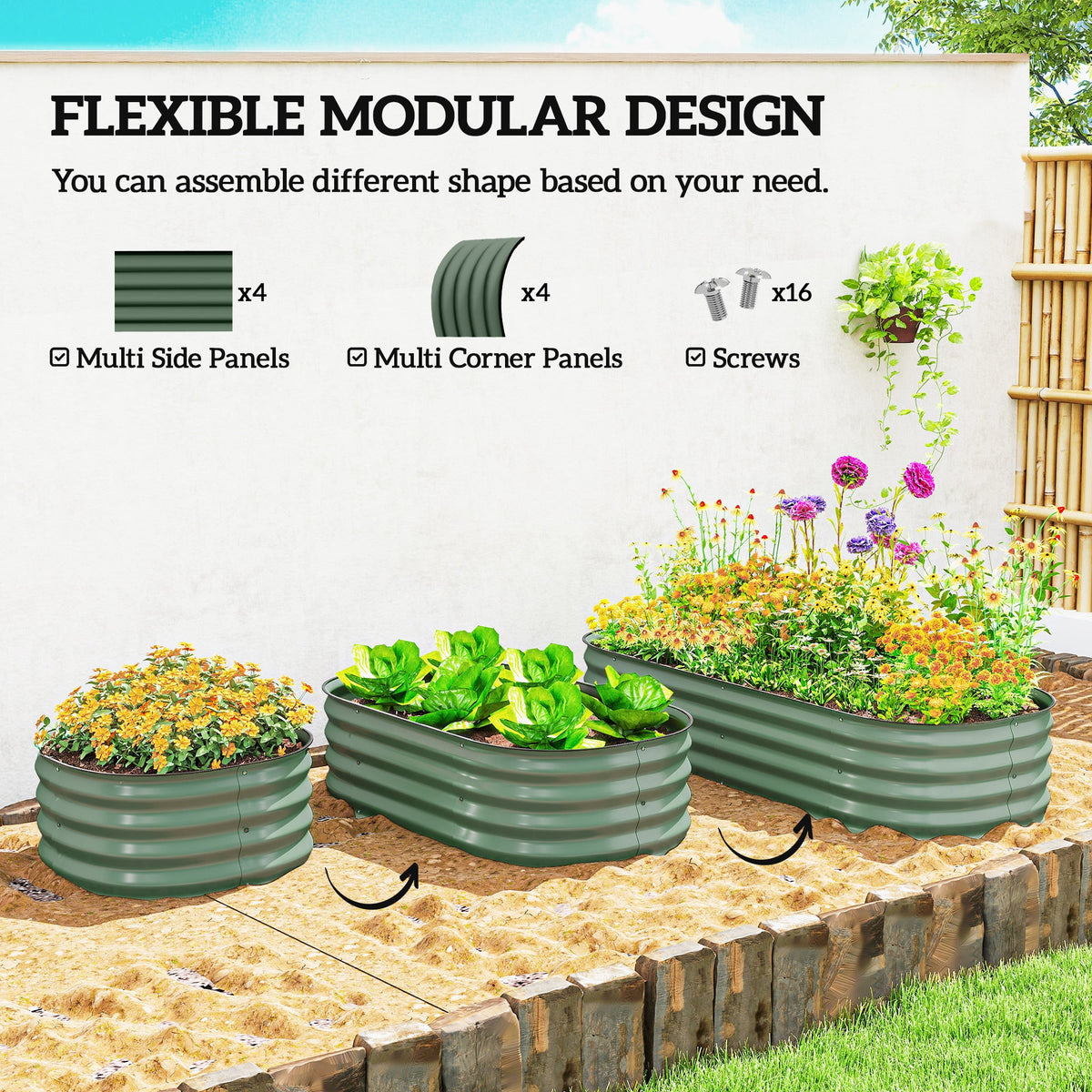 5' x 2' x 1' Galvanized Raised Garden Bed Kit, Green — product view 6