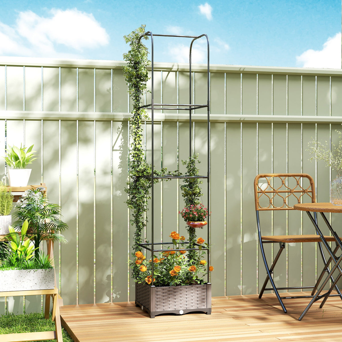 Self Watering Raised Garden Bed with Trellis, 40 x 40 x 179 cm, Black — product view 3