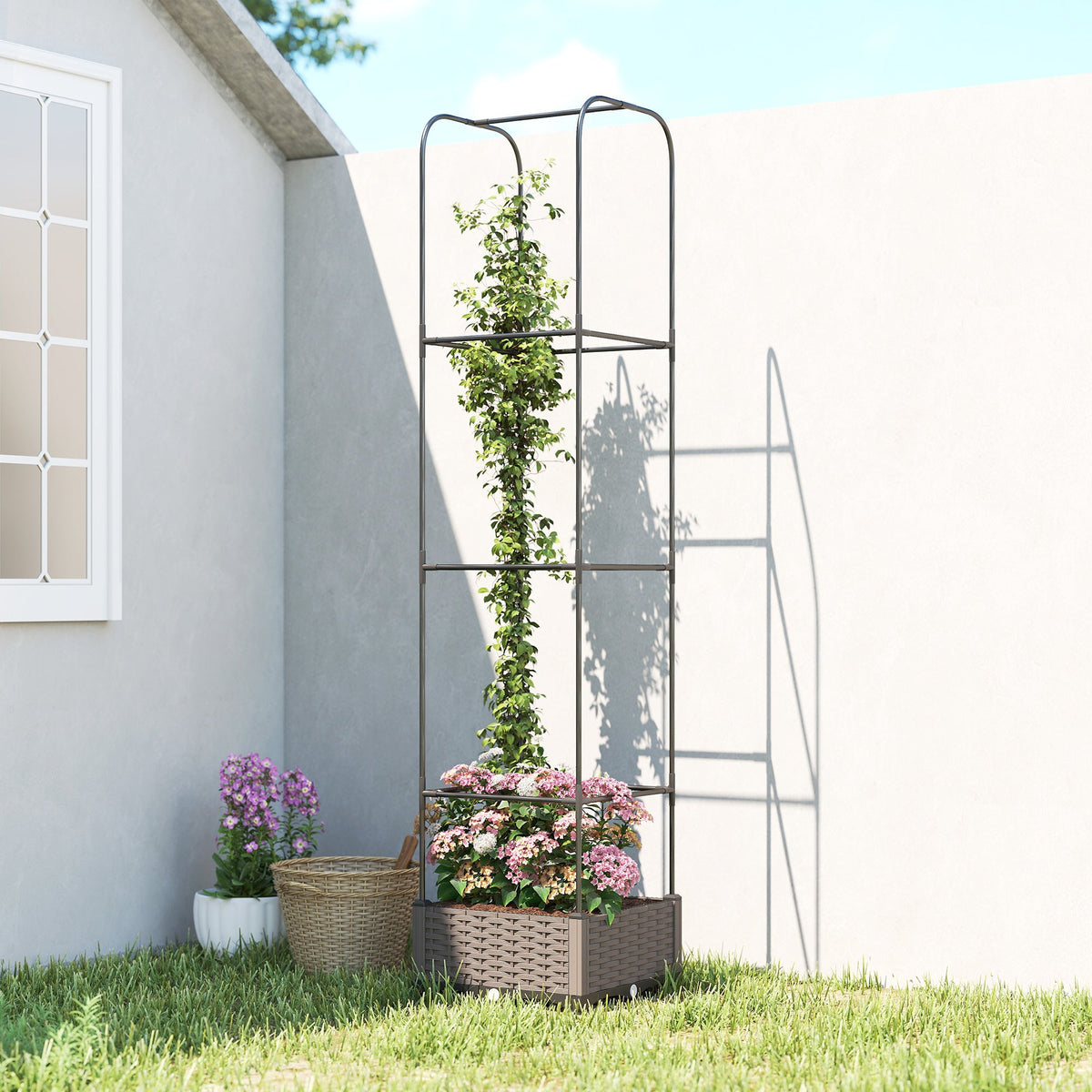 Self Watering Raised Garden Bed with Trellis, 40 x 40 x 179 cm, Black — product view 4
