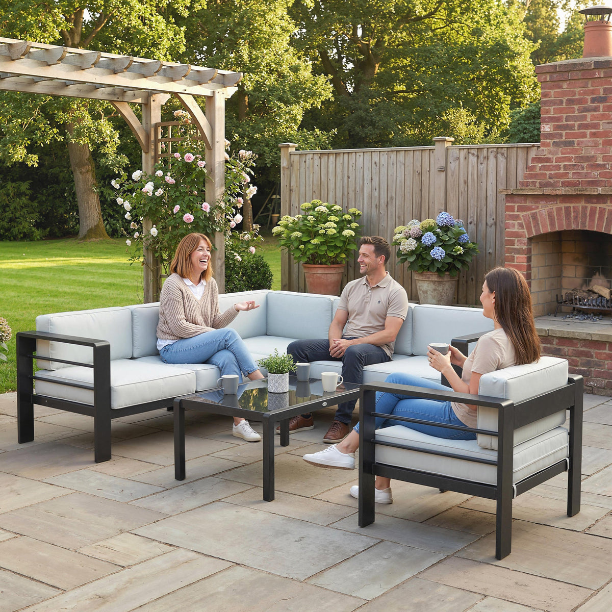 5 Piece Aluminium Garden Corner Sofa Set with Glass Top Table, Light Grey — product view 4