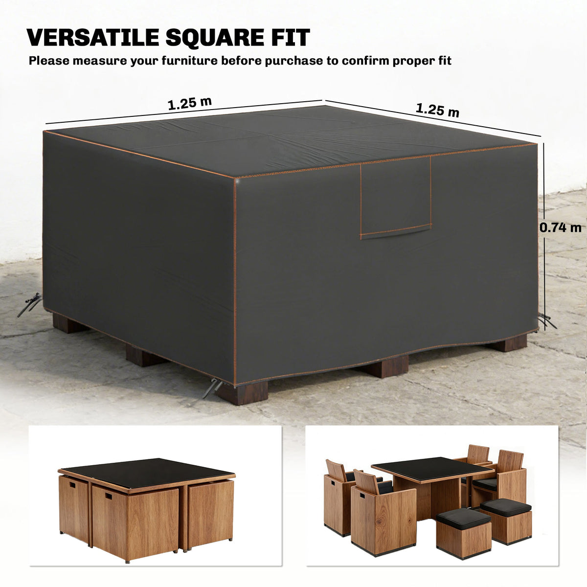 125 x 125 x 74 cm Garden Furniture Cover with Air Vent, Black — product view 5
